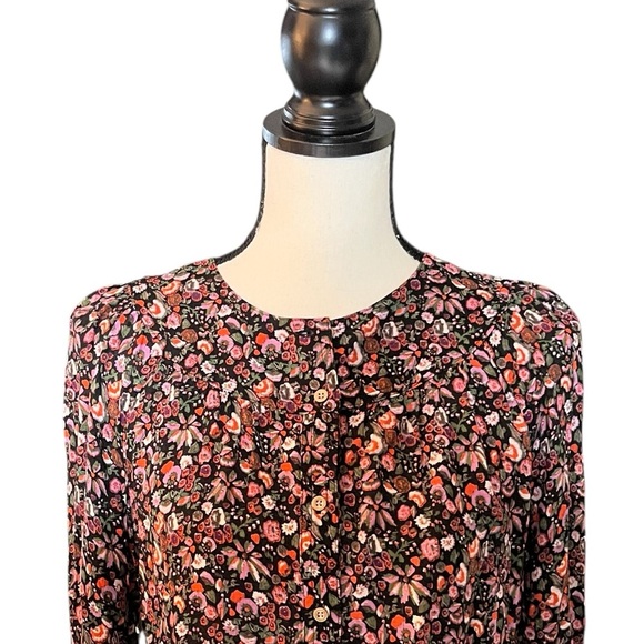 Maeve Front Pleated Multi-Color Floral Long Sleeve Blouse Top | Size XS - Picture 2 of 14